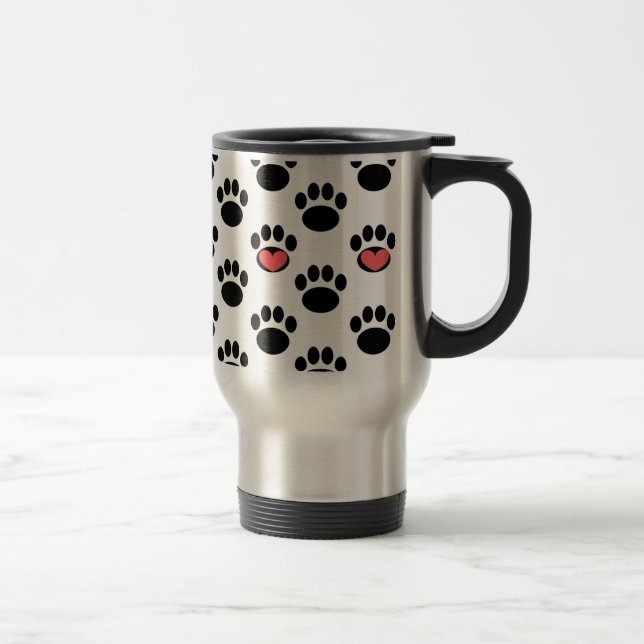 Caneca Térmica Impressões da pata com corações (Direita)