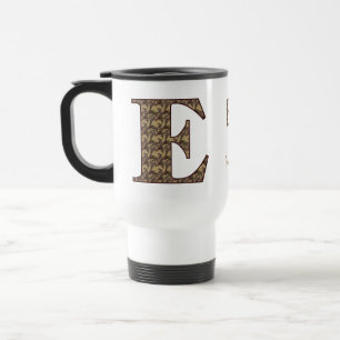 Caneca Térmica Iniciais do Monograma E Floral Vintage Personaliza