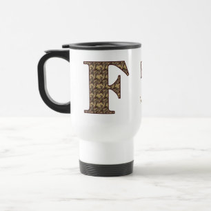 Caneca Térmica Iniciais do Monograma F Floral Vintage Personaliza