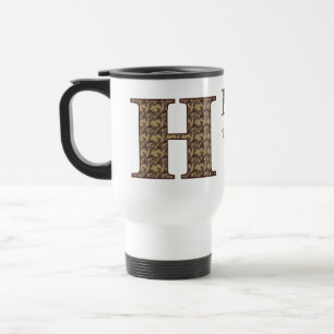 Caneca Térmica Iniciais do Monograma H Floral Vintage Personaliza