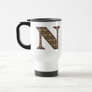 Caneca Térmica Iniciais do Monograma N Floral Vintage Personaliza