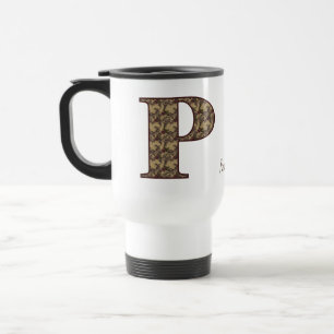 Caneca Térmica Iniciais do Monograma P Floral Vintage Personaliza