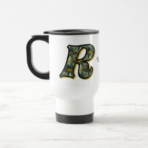 Caneca Térmica Inicial de Monograma R Arte Floral de Margarida Pe