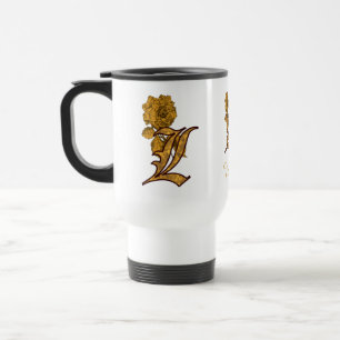 Caneca Térmica Inicial do Monograma L Peônia Dourada Elegante Per