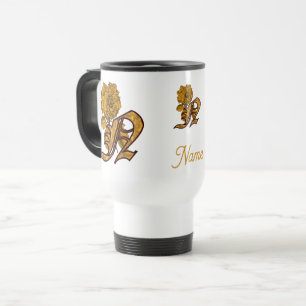 Caneca Térmica Inicial do Monograma N Dourado Peônia Personalizad