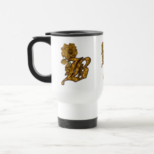 Caneca Térmica Inicial Monograma B Elegante Peônia Dourada Person