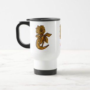 Caneca Térmica Inicial Monograma C Elegante Peônia Dourada Person