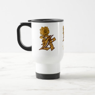 Caneca Térmica Inicial Monograma K Peônia Dourada Elegante Person