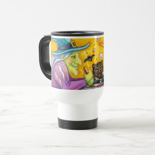 CANECA TÉRMICA IRMÃS DE BRUXAS E CAMADA DE GATO PRETO (Frente Esquerda)