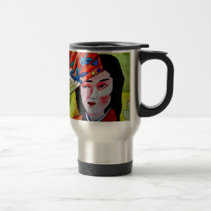 Caneca Térmica japonês Geisha com fã de pintura de arte original
