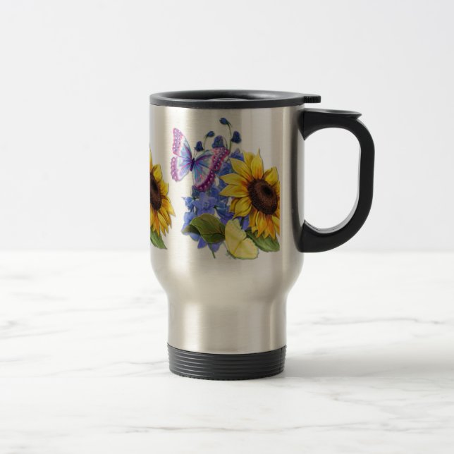 Caneca Térmica Jardim de Girassol da Borboleta (Direita)