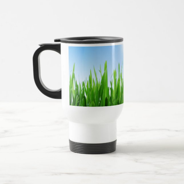 Caneca Térmica Jardim de Relva Verde com Desenho de Céu Azul (Esquerda)