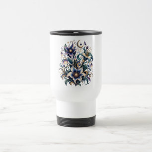 Caneca Térmica Jardim Encantado da Meia-Noite: Azul e Dourado Lum
