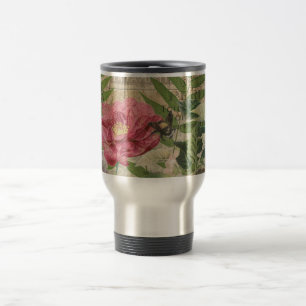 Caneca Térmica Jardim Floral do Ninho de Pássaro Arte de Borbolet