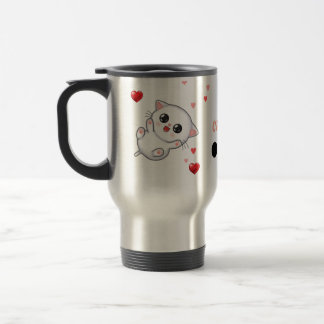 Caneca Térmica Jarro corazones kawaii lindo gato blanco
