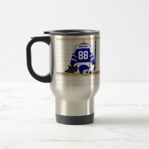 Caneca Térmica Jérsei azul e branco personalizado do hóquei em
