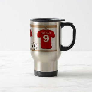 Caneca Térmica Jérsei de futebol vermelho e branco personalizado