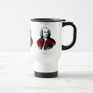 Caneca Térmica Johann Sebastian Bach retrata e letras vermelhas