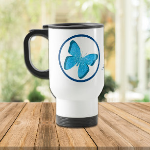 Caneca Térmica Joia Borboleta Azul Personalizada