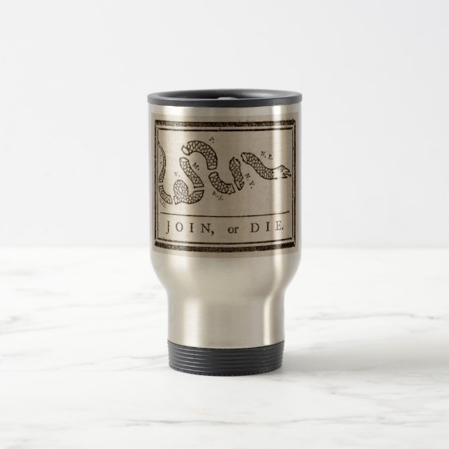 Caneca Térmica Join ou Die Rattlesnake: Cartoon Benjamin Franklin (Centro)