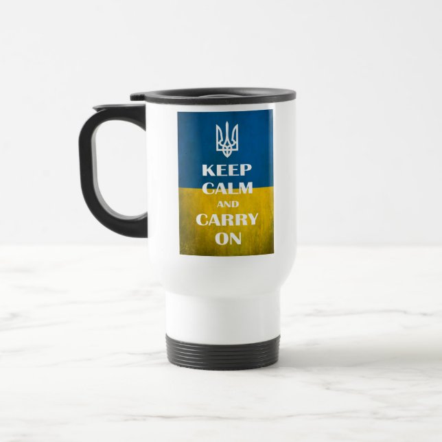 Caneca Térmica Keep calm and carry on Ukrainian emblem trident  (Esquerda)