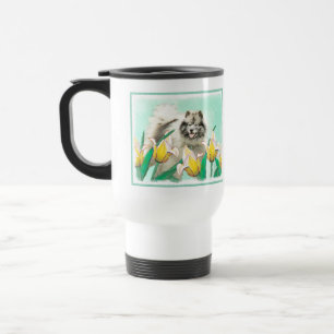 Caneca Térmica Keeshond em Tulips pintando lindas artes caninas o
