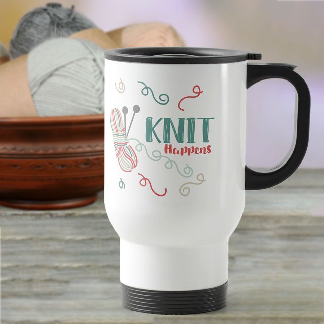 Caneca Térmica Knit Acontece Engraçado tricotando Pun Com Fio Mul (Criador carregado)