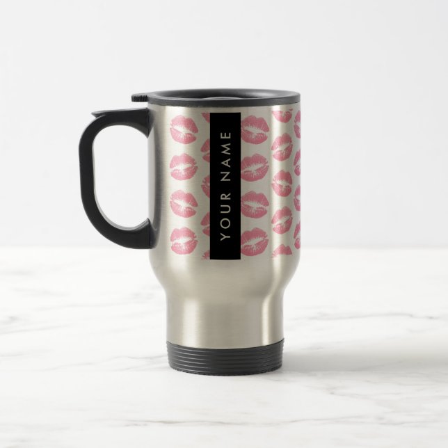 Caneca Térmica Lábios Rosa, Beijo, Batom, Seu Nome, Personalizar (Esquerda)