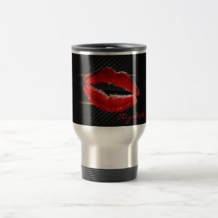 Caneca Térmica Lábios Vermelhos Glitter Modernos e Elegantes, Per