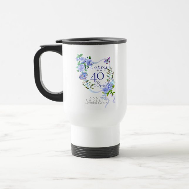 Caneca Térmica Laço Rosa Azul 40º Aniversário (Esquerda)