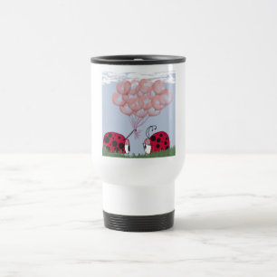 Caneca Térmica Ladybug Adorável Com Buquê De Balão Rosa Bonito