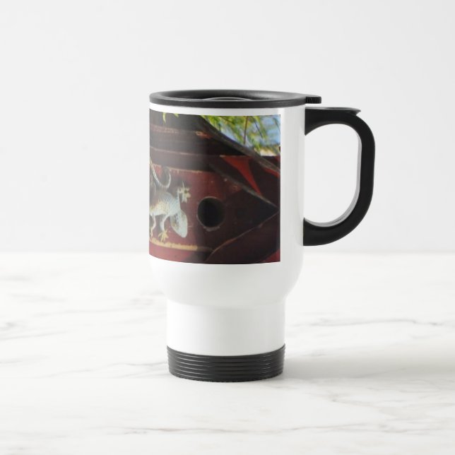Caneca Térmica Lagarto-cinza em madeira vestida (Direita)