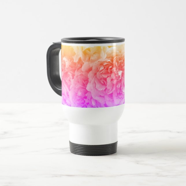 Caneca Térmica Laranja, rosa, Rosas roxas (Frente Esquerda)