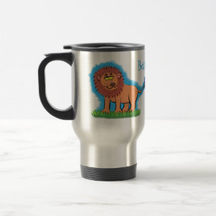 Caneca Térmica Leão feliz com ilustração de desenho animado de bo
