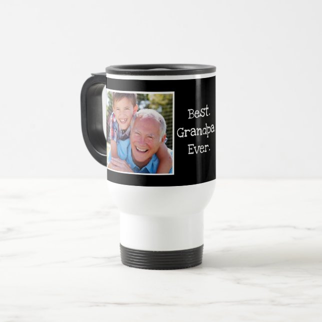Caneca Térmica Legal Melhor Avô Alguma Foto Personalizada Preta (Frente Esquerda)