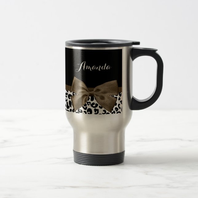 Caneca Térmica Leopard Imprime Arco castanho sofisticado com nome (Direita)