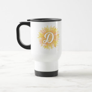 Caneca Térmica Letra D Girassol Primeiro Nome Monograma Inicial