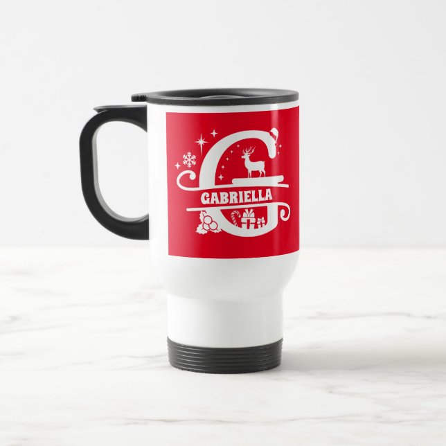 Caneca Térmica Letra G Monograma de Natal Nome Inicial Vermelho (Esquerda)