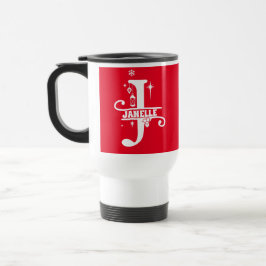 Caneca Térmica Letra J Natal Monograma Nome inicial Vermelho