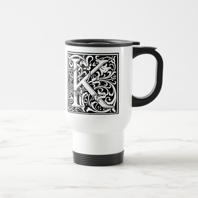 Caneca Térmica Letra K Monograma Medieval Art Nouveau (Direita)