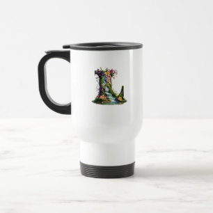 Caneca Térmica Letra L com lírios e cachoeiras - Flor Fantasia