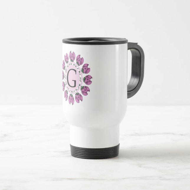 Caneca Térmica Letra maiúscula G monograma floral (Frente Esquerda)