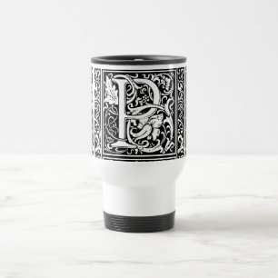 Caneca Térmica Letra P Monograma Medieval Arte Nova