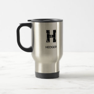 CANECA TÉRMICA LETRA ÚNICA PRETA MONOGRAMA NOME AÇO INOXIDÁVEL