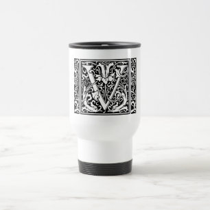Caneca Térmica Letra V Monograma Medieval Arte Nova