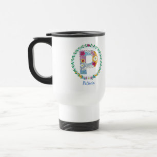 Caneca Térmica Letras de Flor "P" Inicial com Nome Personalizado