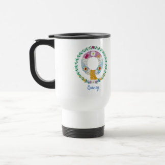 Caneca Térmica Letras de Flor "Q" Inicial com Nome Personalizado