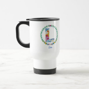Caneca Térmica Letras Flores Iniciais "L" com Nome Personalizado