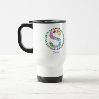 Caneca Térmica Letras Flores Iniciais "S" com Nome Personalizado