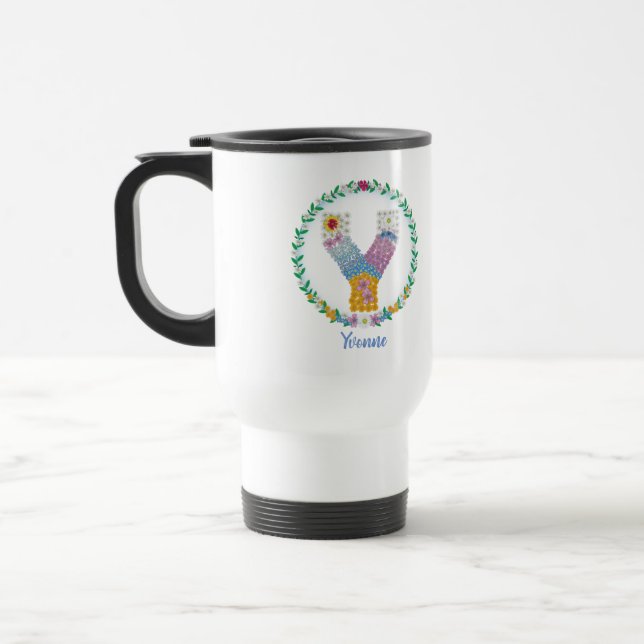 Caneca Térmica Letras Flores Iniciais "Y" com Nome Personalizado (Esquerda)